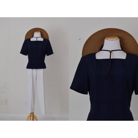 Vintage 90s Poly/Rayon Navy Jaclyn‎ Smith Blouse size 10 - Picture 1 of 10